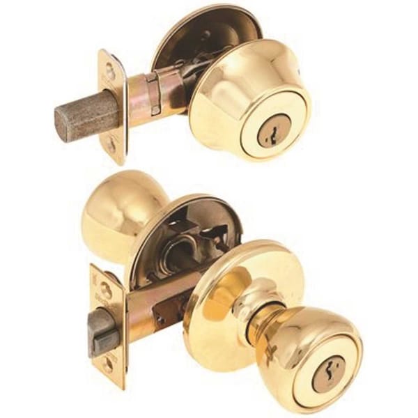 Tylo Polished Brass Single Cylinder Door Knob Featuring SmartKey Security Combo Pack